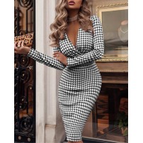 Classic timeless black and white plaid dress HF1920-02-04